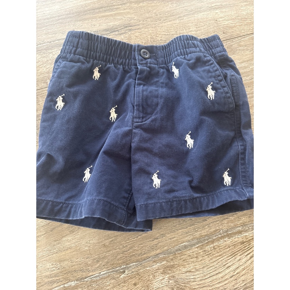 Ralph Lauren Baby Boys Navy Blue All Over Pony Embroidered Chino Shorts 18M